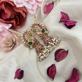 Vriksham Peacock Kundan Jadau Cuff Jhumka-Red Green & White-Rice Pearls-J3214